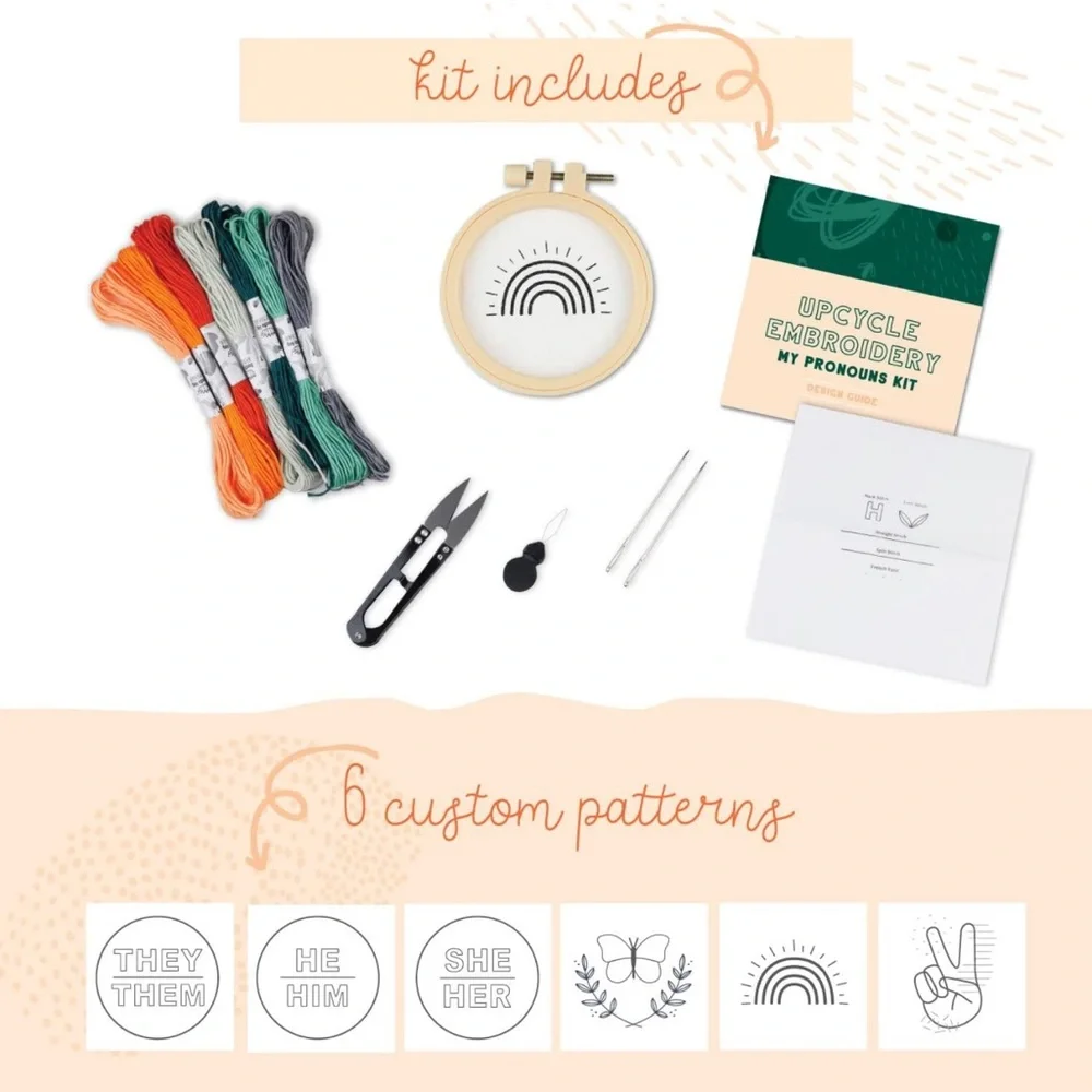 Dooodle Hog Upcycle Embroidery My Pronouns Kit Embroidery Kit